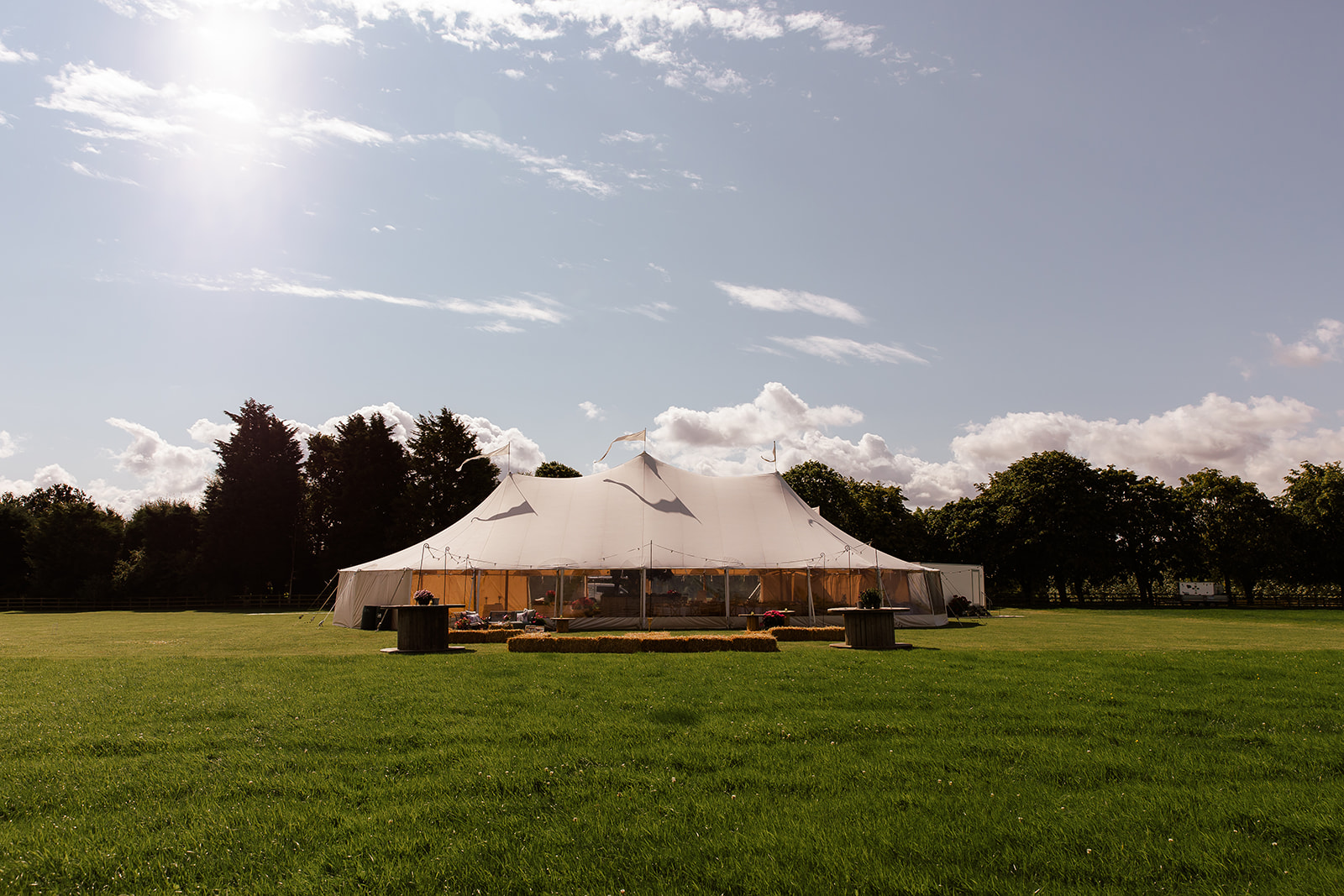 large marquee set up of a DIY farm wedding