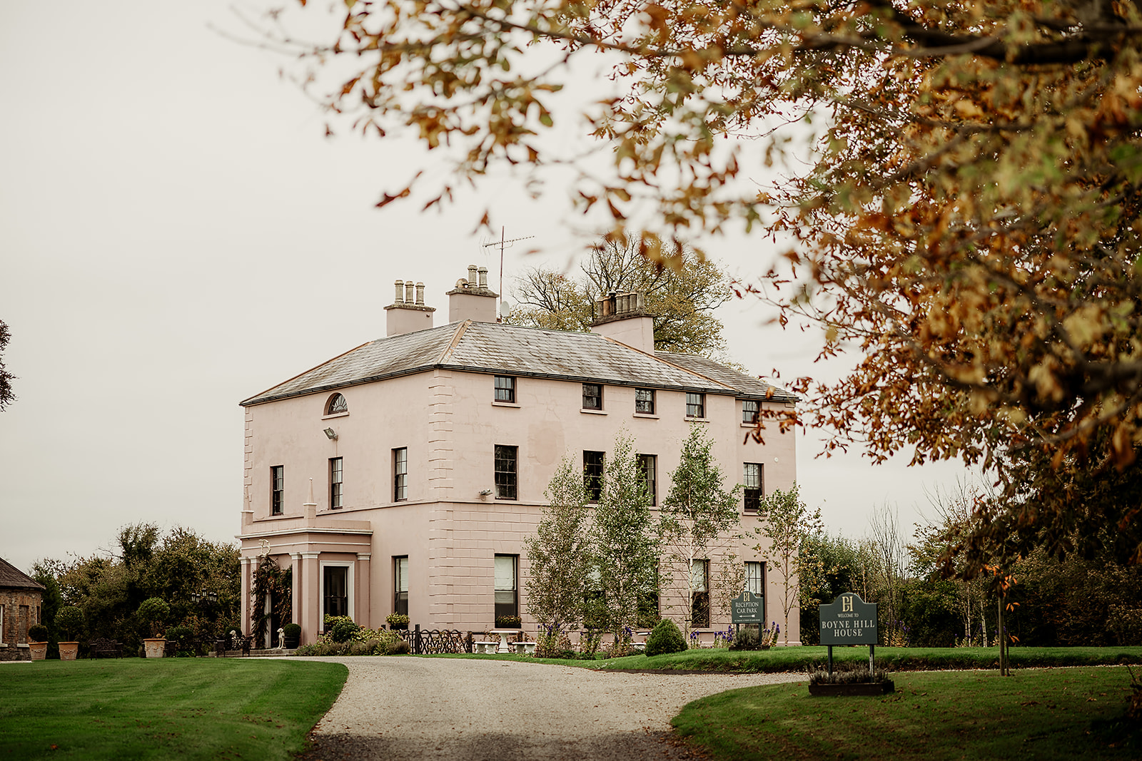 Boyne Hill House framed by autumn trees in County Meath.