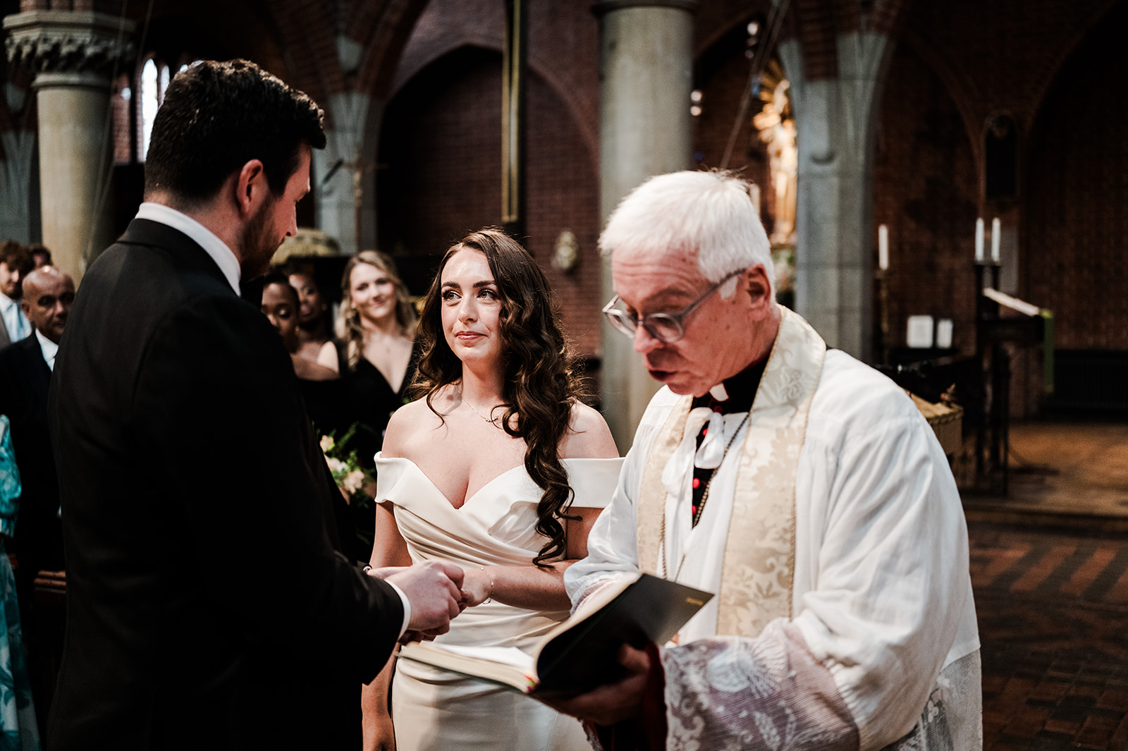 Guests celebrating outside the church