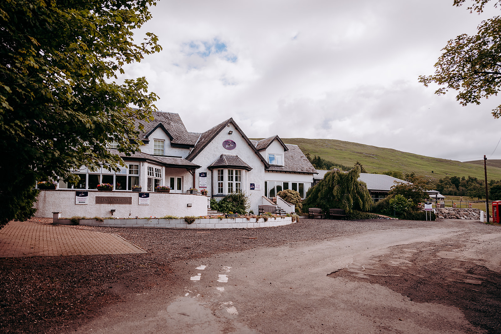 Glen Clova Hotel surrounded by the Angus hills